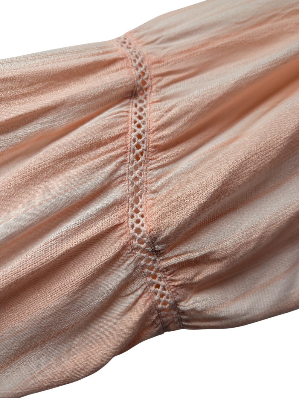 Ariat Women Peach Pink Striped Peasant Blouse Size XL Balloon Sleeve Tassel Lace - Picture 5 of 9